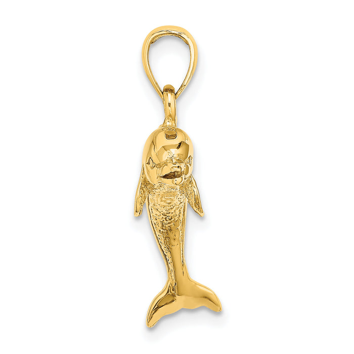 14K 3-D Polished and Textured Jumping Dolphin Charm-K7829