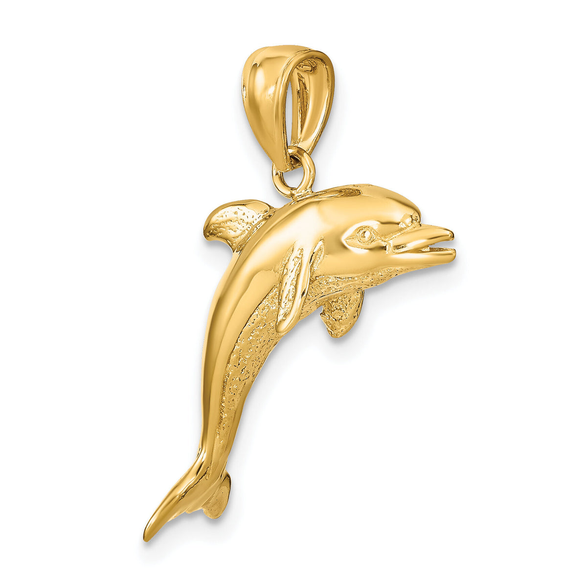 14K 3-D Polished and Textured Jumping Dolphin Charm-K7829