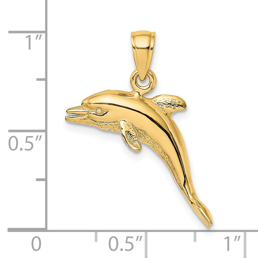 14K 3-D Polished and Textured Jumping Dolphin Charm-K7829