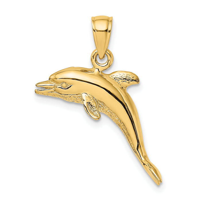 14K 3-D Polished and Textured Jumping Dolphin Charm-K7829