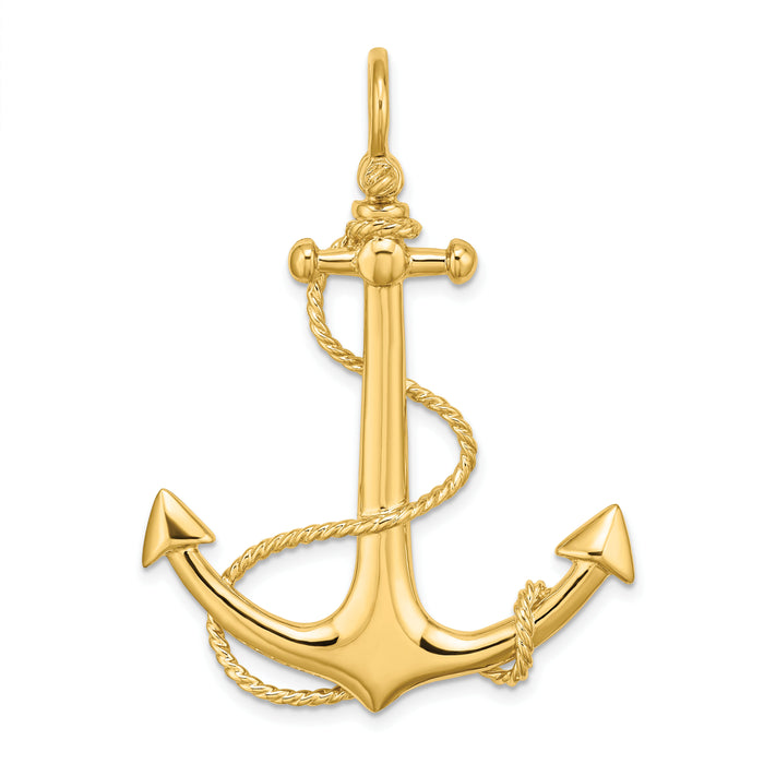 14K 3-D Large Anchor w/ Rope Charm-K7833