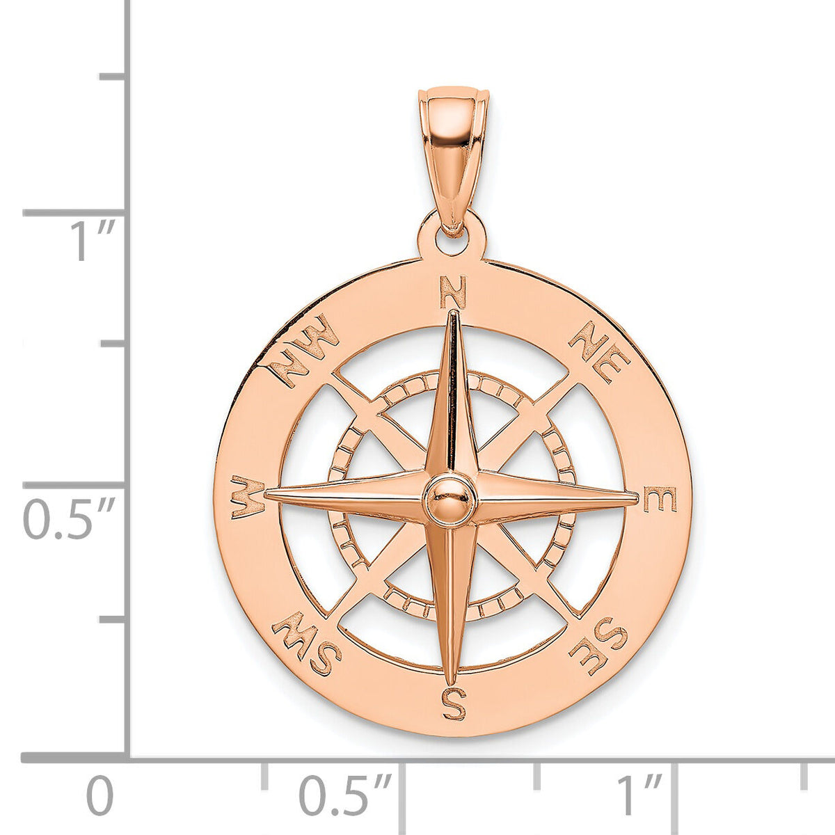 14K Rose Gold Nautical Compass Pendant-K7846R