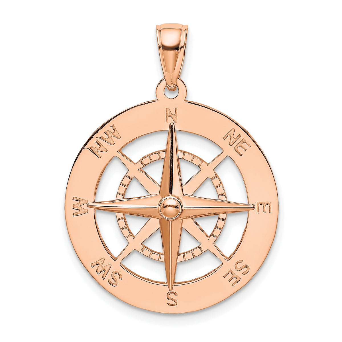 14K Rose Gold Nautical Compass Pendant-K7846R