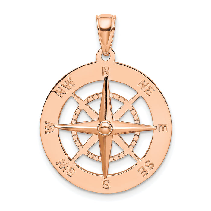 14K Rose Gold Nautical Compass Pendant-K7846R
