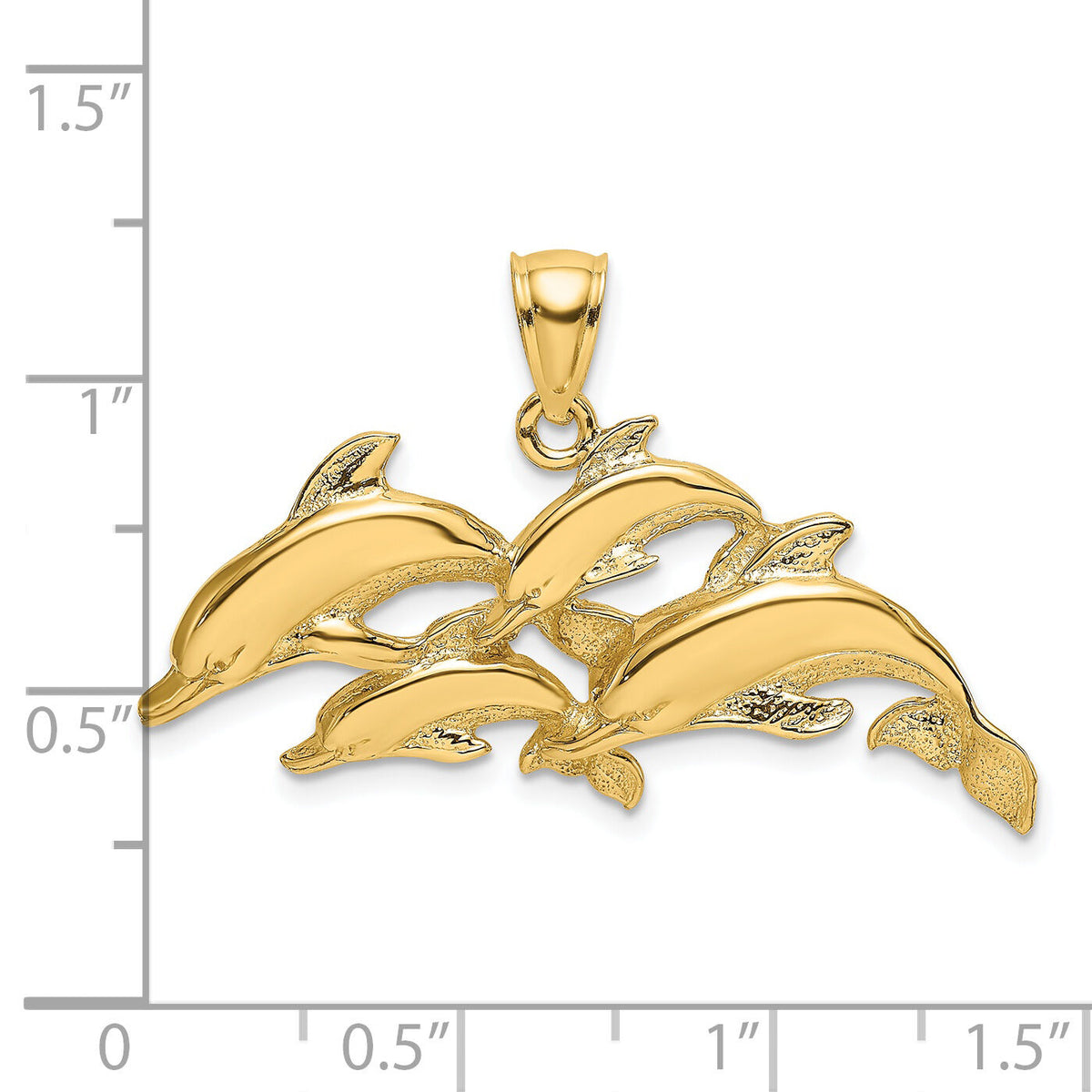 14K Polished Four Dolphins Swimming Charm-K7850