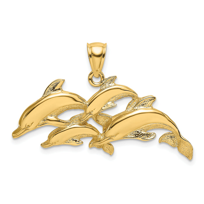 14K Polished Four Dolphins Swimming Charm-K7850