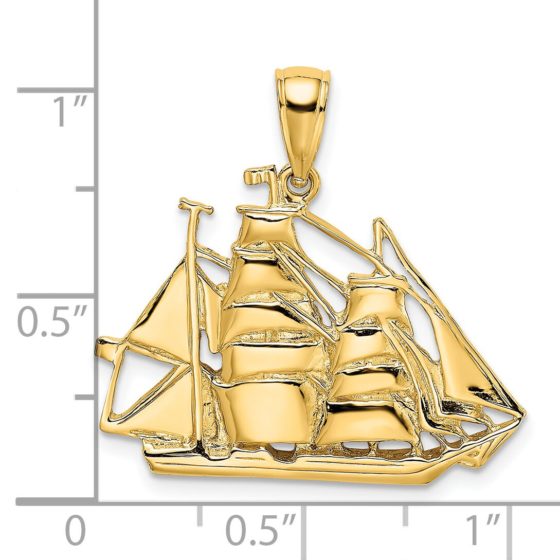 14K 2-D Polished Sailing Ship Charm-K7851