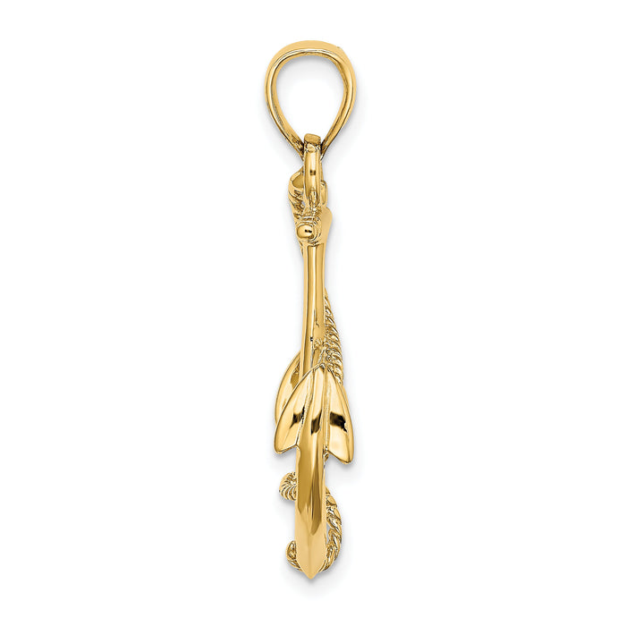 14K 3-D Polished and Textured Anchor w/Rope Charm-K7854
