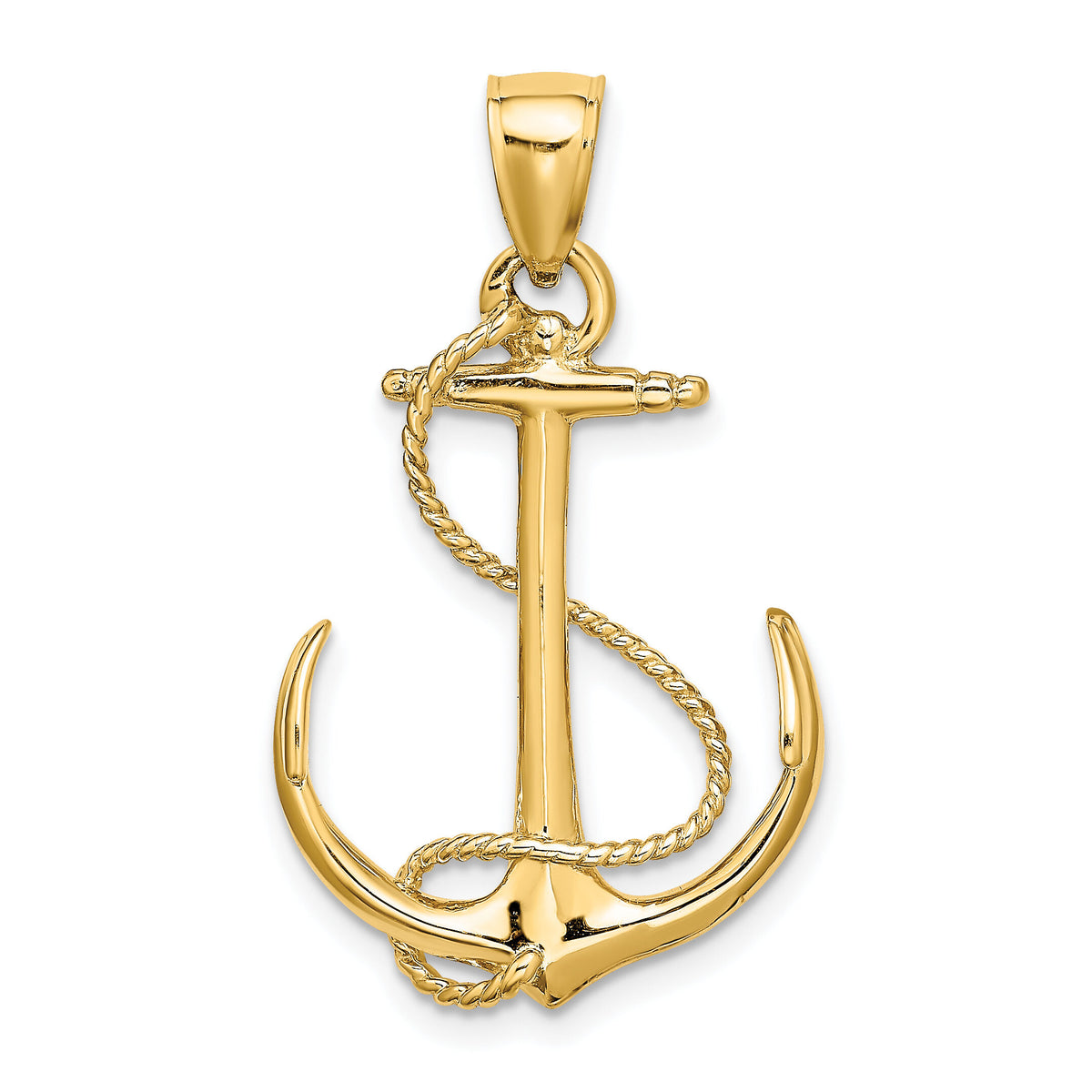 14K 3-D Polished and Textured Anchor w/Rope Charm-K7854