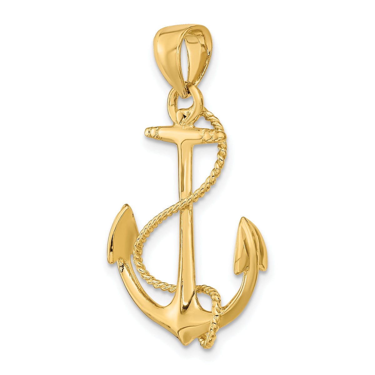 14K 3-D Polished and Textured Anchor w/Rope Charm-K7854