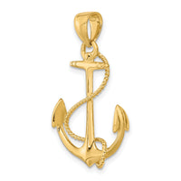 14K 3-D Polished and Textured Anchor w/Rope Charm-K7854