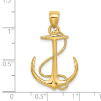 14K 3-D Polished and Textured Anchor w/Rope Charm-K7854