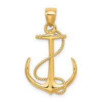 14K 3-D Polished and Textured Anchor w/Rope Charm-K7854