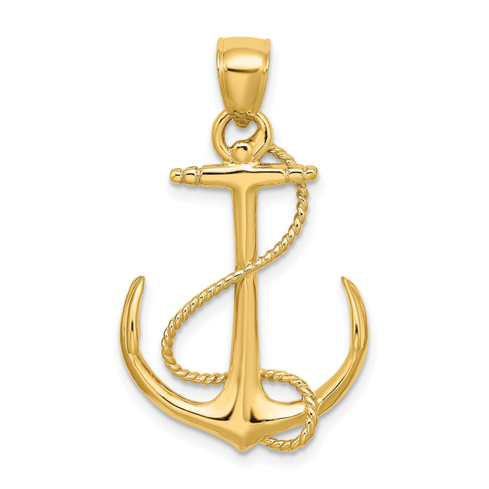 14K 3-D Polished and Textured Anchor w/Rope Charm-K7854
