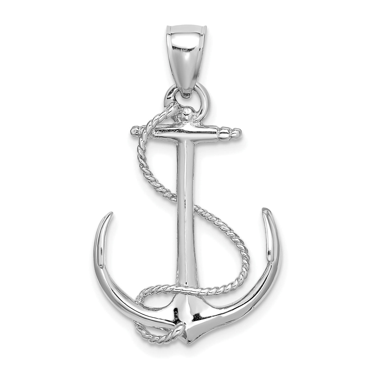 14K White Gold 3-D Polished and Textured Anchor w/Rope Charm-K7854W