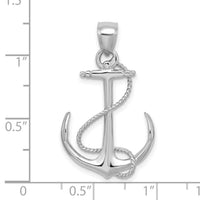 14K White Gold 3-D Polished and Textured Anchor w/Rope Charm-K7854W
