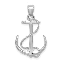 14K White Gold 3-D Polished and Textured Anchor w/Rope Charm-K7854W