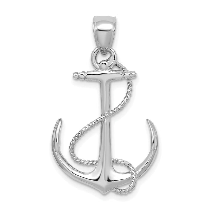 14K White Gold 3-D Polished and Textured Anchor w/Rope Charm-K7854W