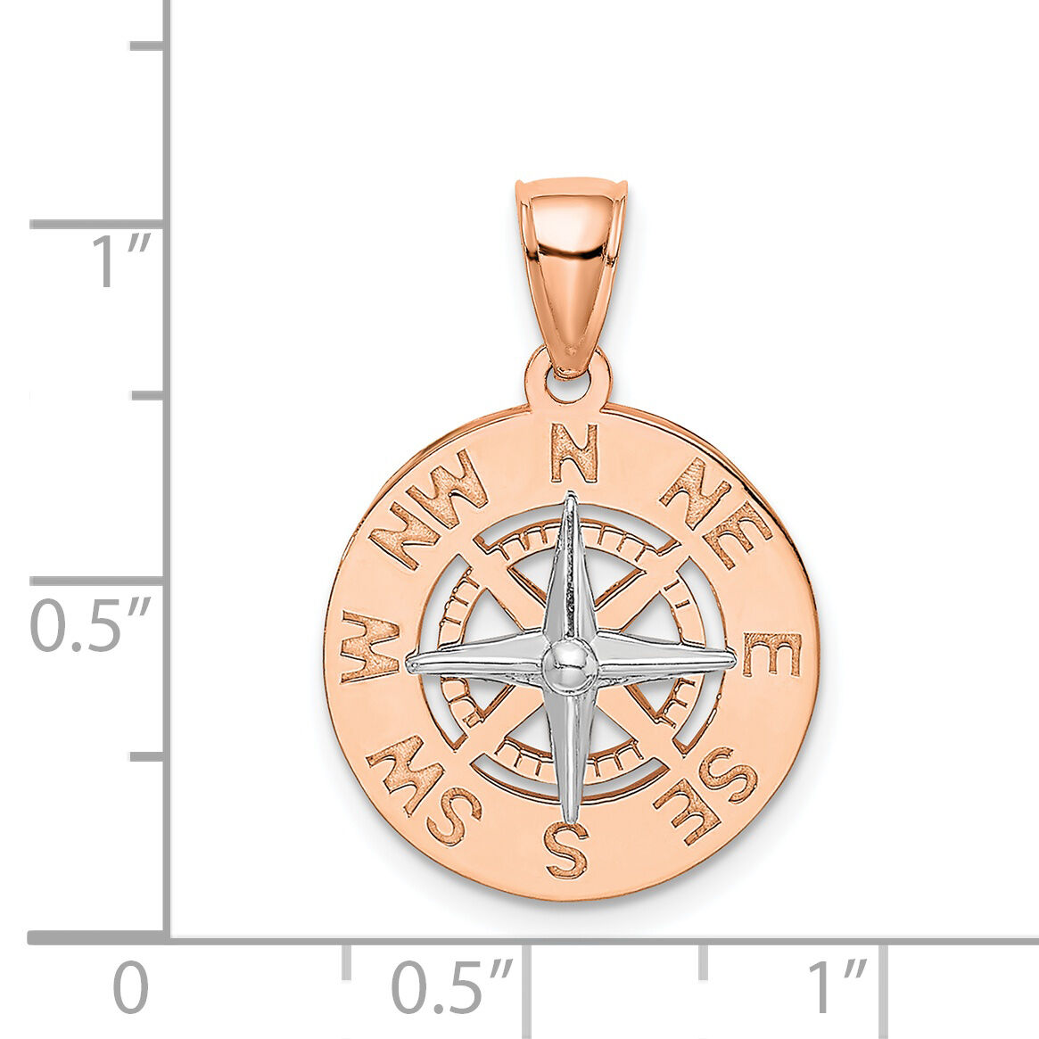 14K Rose and White Gold Medium Nautical Compass Pendant-K7856R