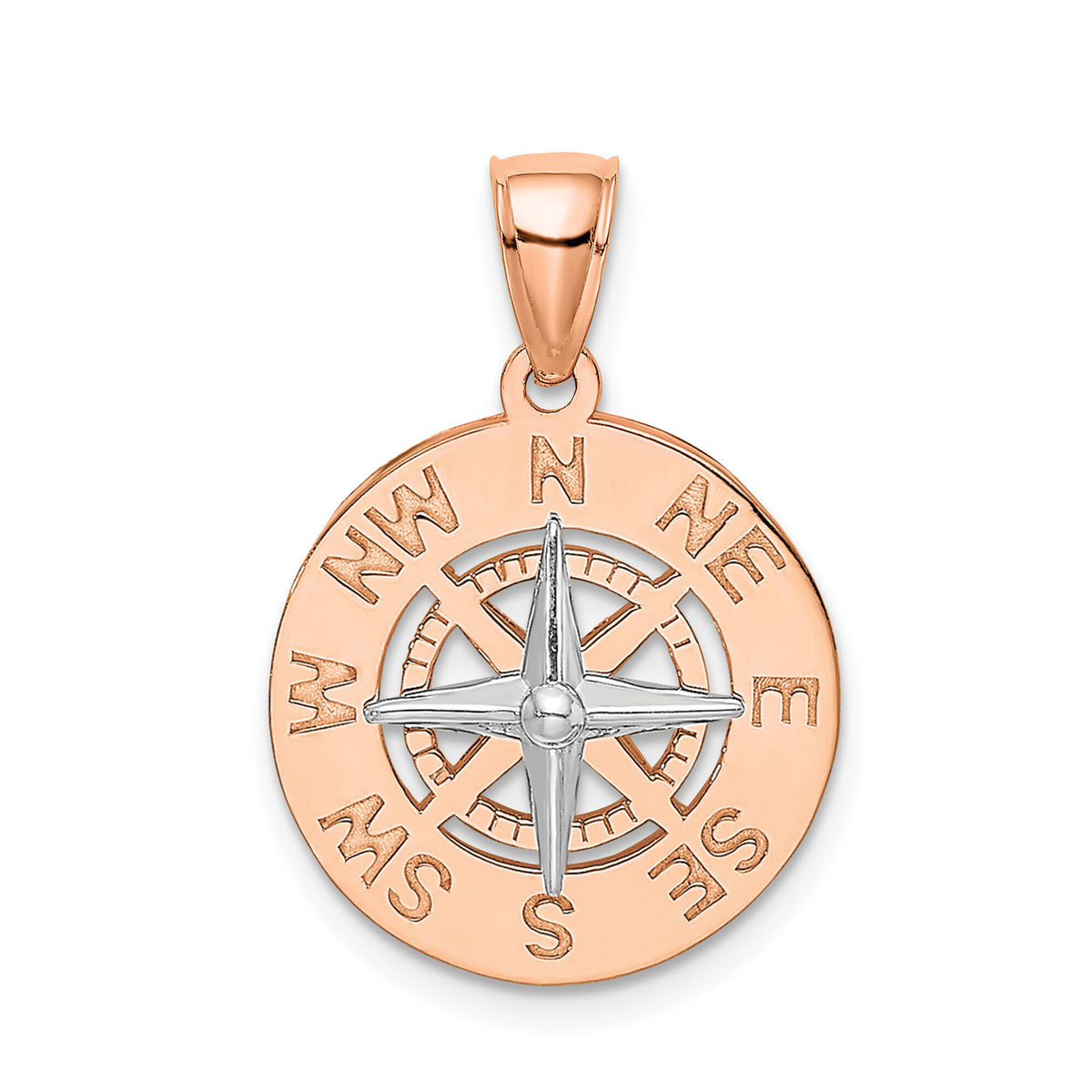 14K Rose and White Gold Medium Nautical Compass Pendant-K7856R