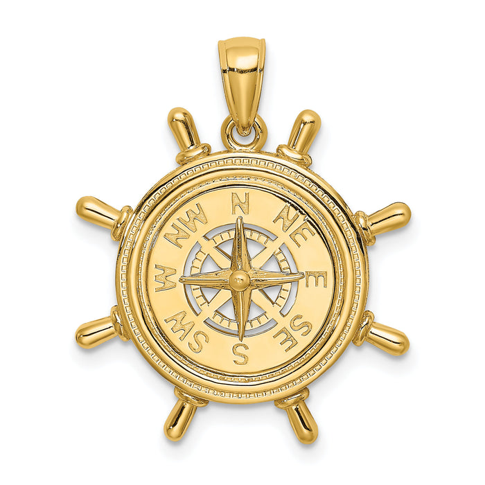 14K Ships Wheel W/Nautical Compass Charm-K7862