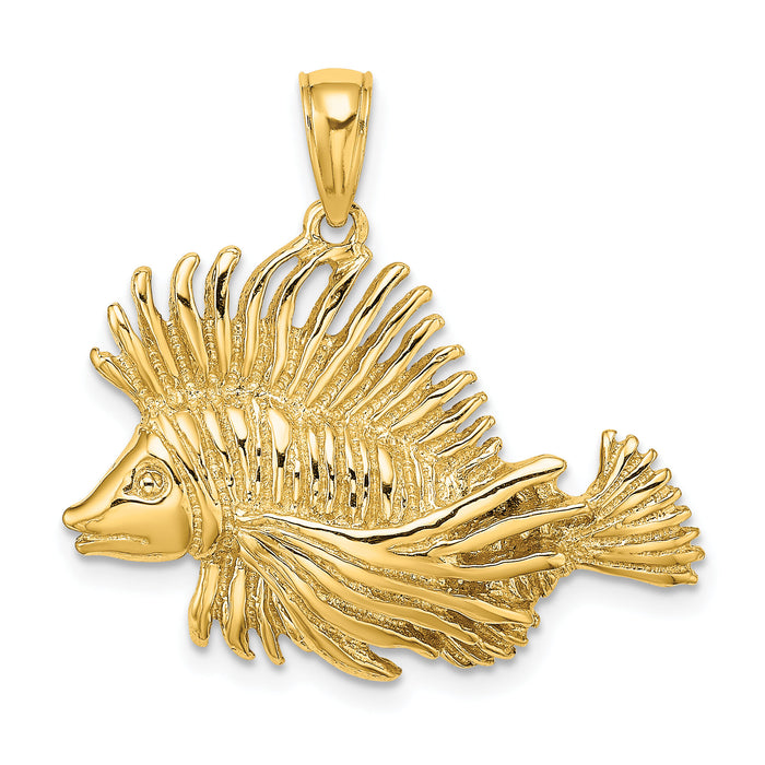 14K 2-D Polished /Textured Lion Fish Charm-K7867