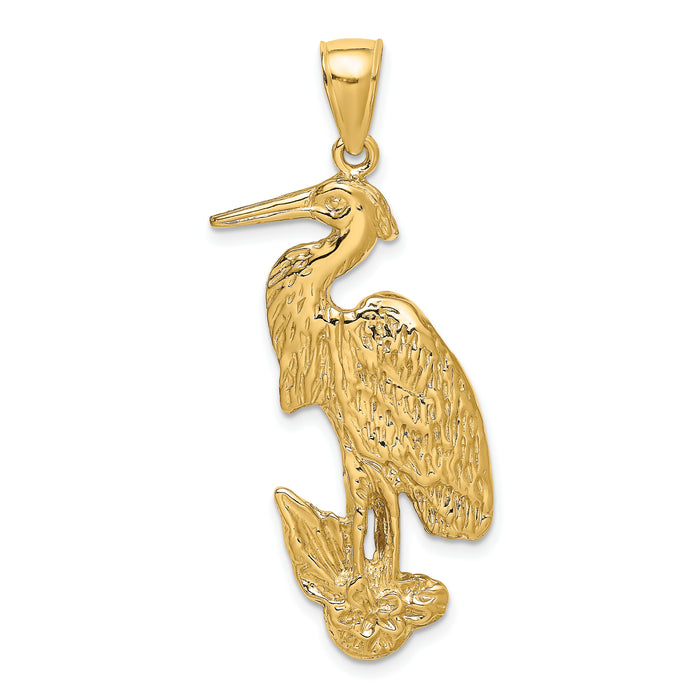 14K Textured Standing Egret Bird Charm-K7868