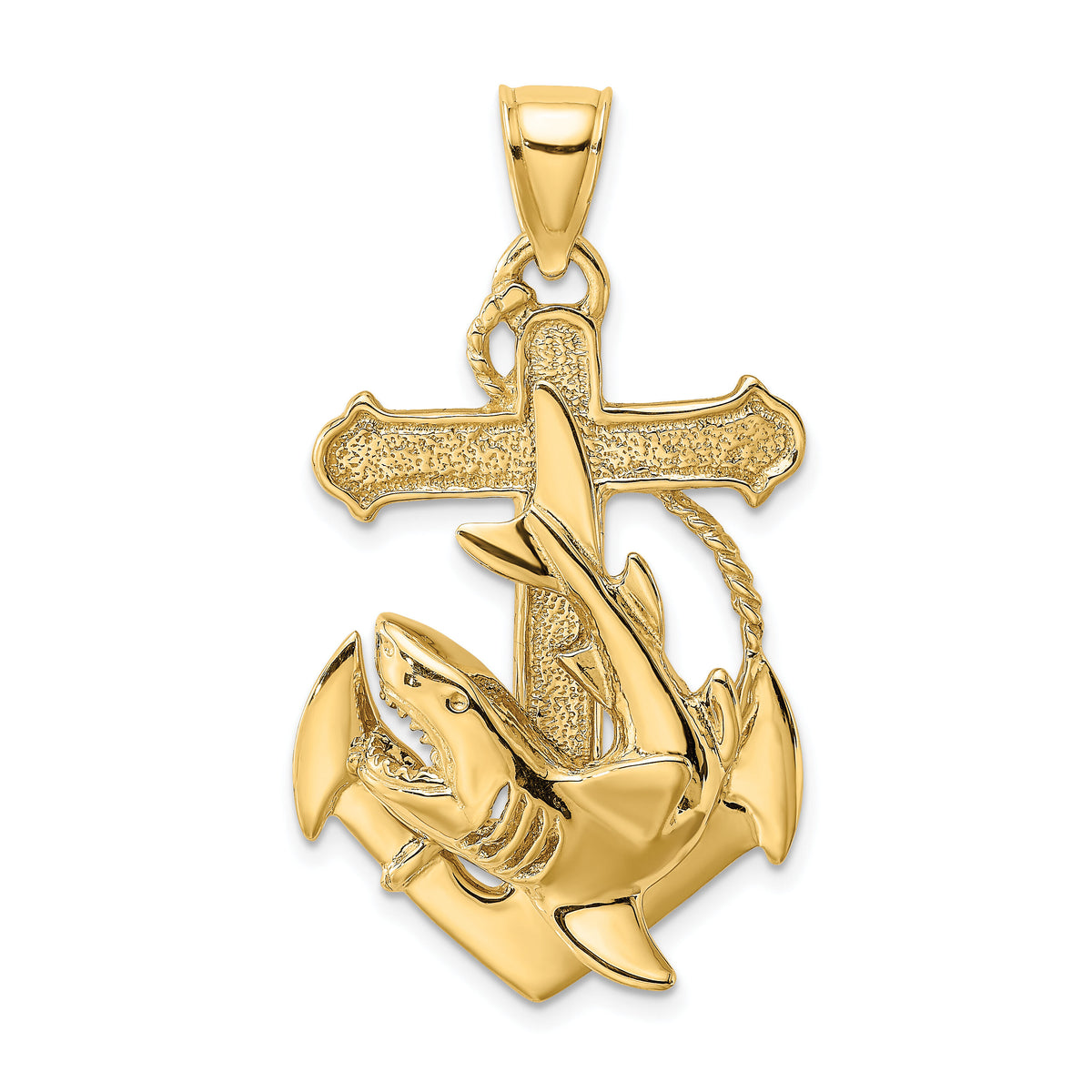 14K 2-D Anchor with Shark Charm-K7881