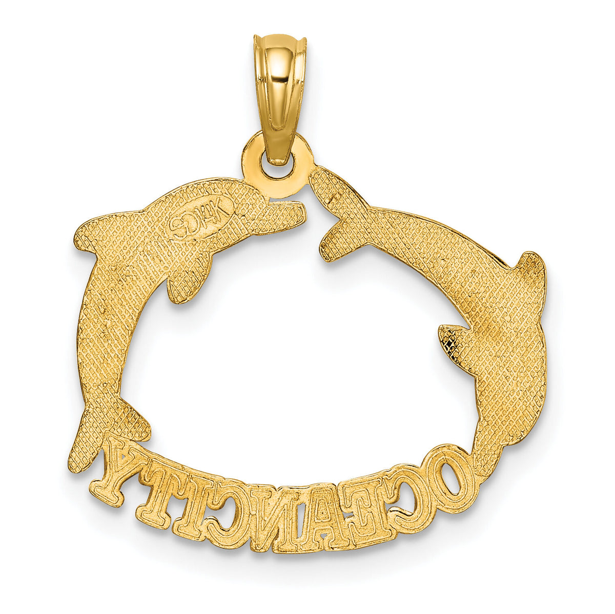 14k Polished OCEAN CITY w/ Jumping Dolphins Charm-K7883
