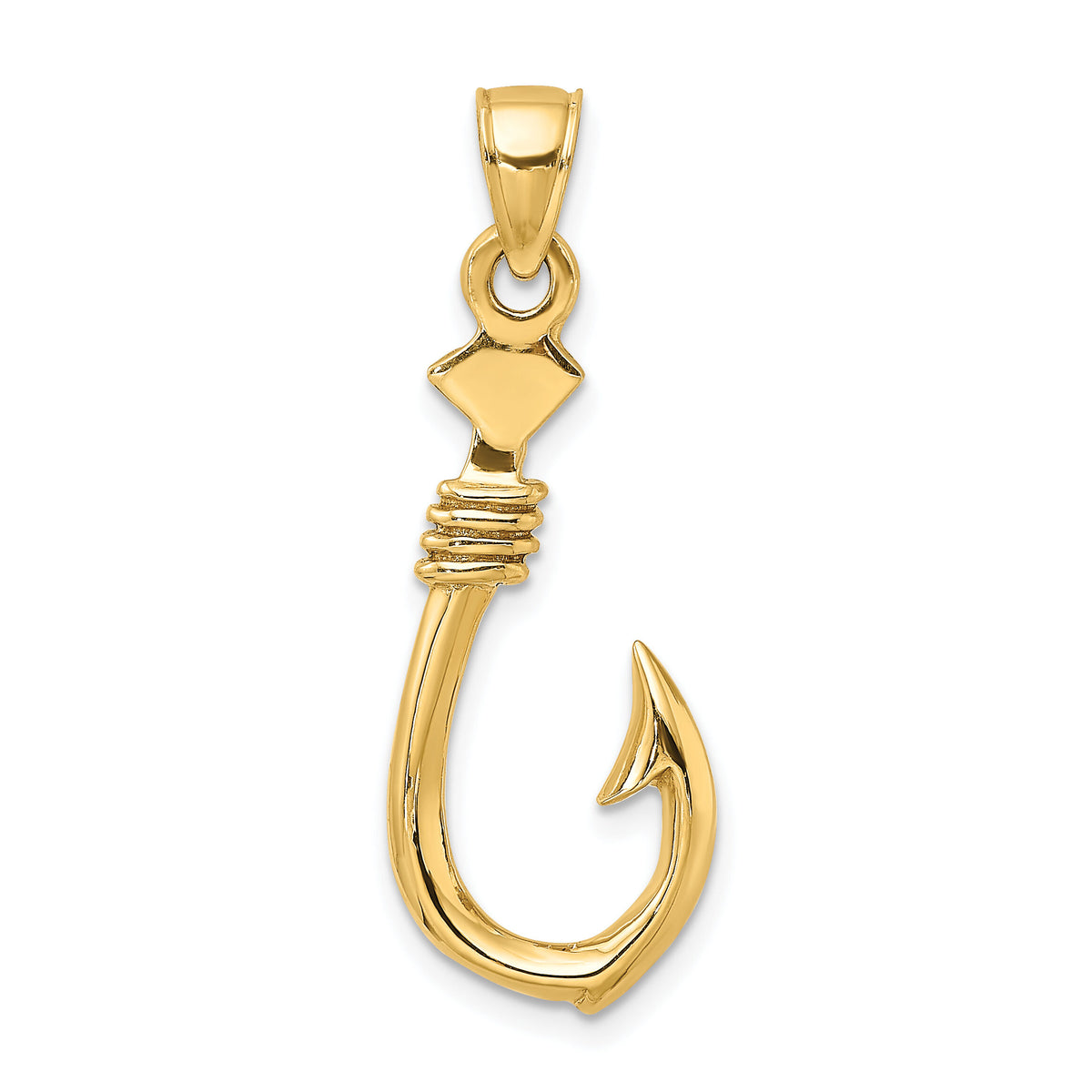 14K 3-D Large Fish Hook with Rope Charm-K7885