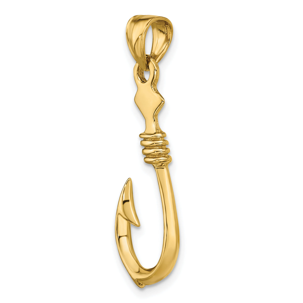 14K 3-D Large Fish Hook with Rope Charm-K7885