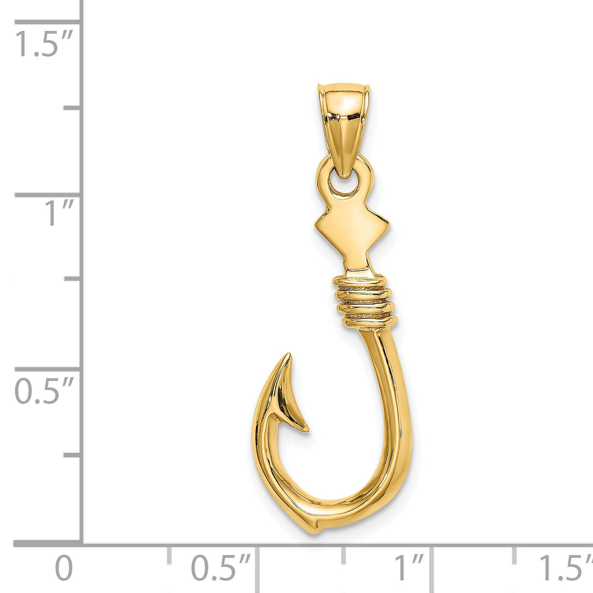 14K 3-D Large Fish Hook with Rope Charm-K7885