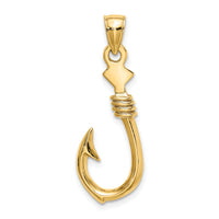 14K 3-D Large Fish Hook with Rope Charm-K7885