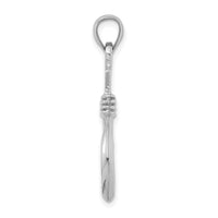 14K White Gold 3-D Large Fish Hook with Rope Charm-K7885W