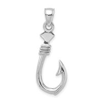 14K White Gold 3-D Large Fish Hook with Rope Charm-K7885W