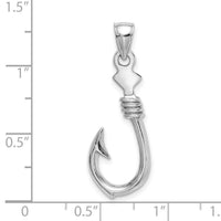 14K White Gold 3-D Large Fish Hook with Rope Charm-K7885W