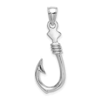 14K White Gold 3-D Large Fish Hook with Rope Charm-K7885W