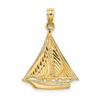14K Polished and Textured Sailboat Charm-K7892