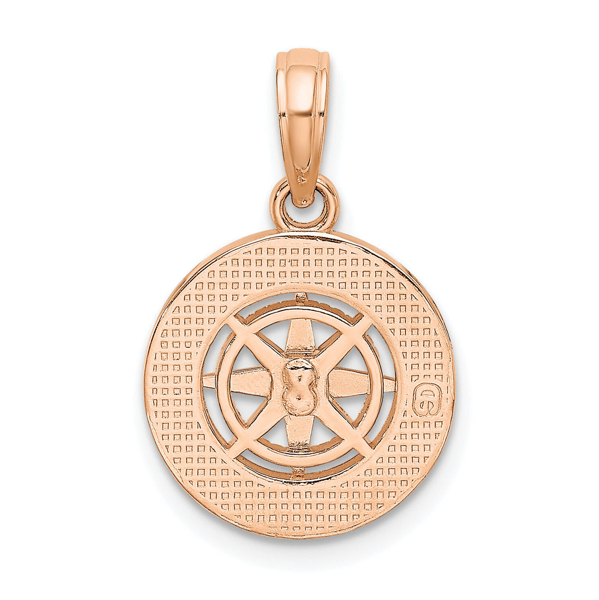 14K Rose and White Gold Mini Nautical Compass Pendant-K7894R
