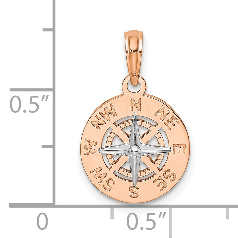 14K Rose and White Gold Mini Nautical Compass Pendant-K7894R