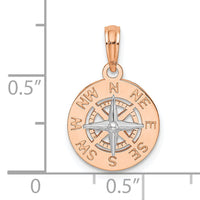 14K Rose and White Gold Mini Nautical Compass Pendant-K7894R