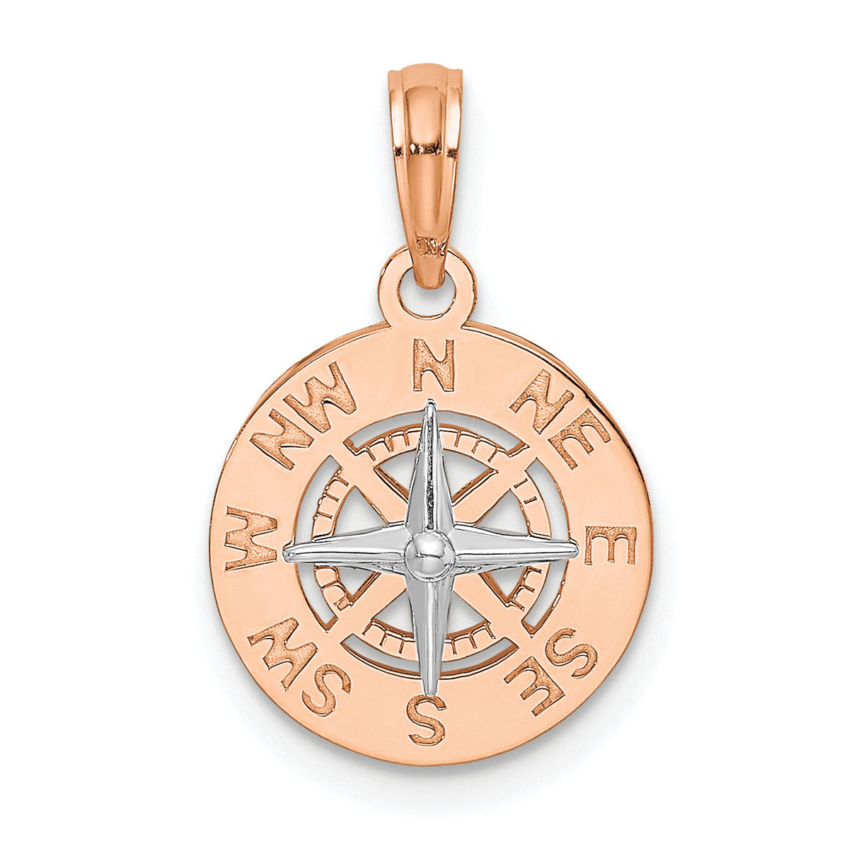 14K Rose and White Gold Mini Nautical Compass Pendant-K7894R