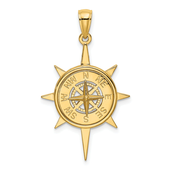 14K Star Frame w/ Nautical Compass Center Charm-K7895