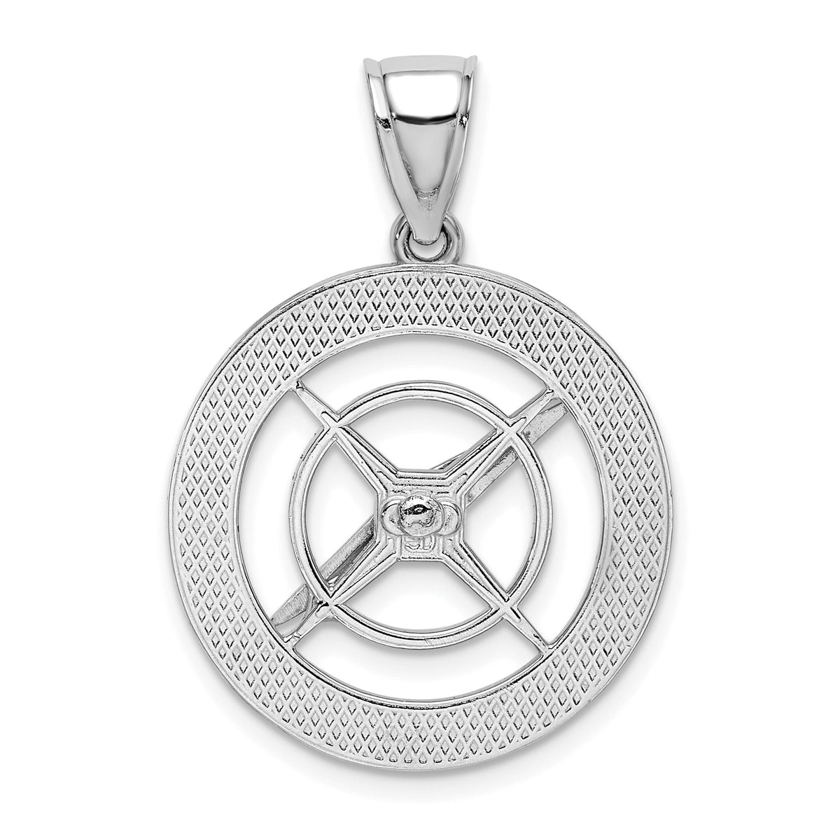 14K White Gold Nautical Compass W/Moveable Needle Charm-K7898W