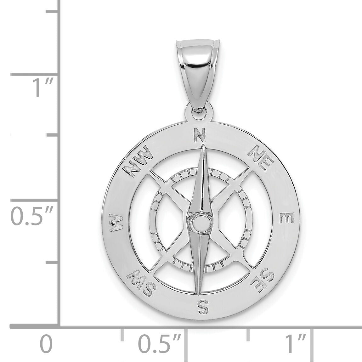 14K White Gold Nautical Compass W/Moveable Needle Charm-K7898W