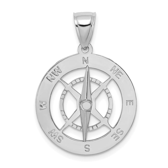 14K White Gold Nautical Compass W/Moveable Needle Charm-K7898W