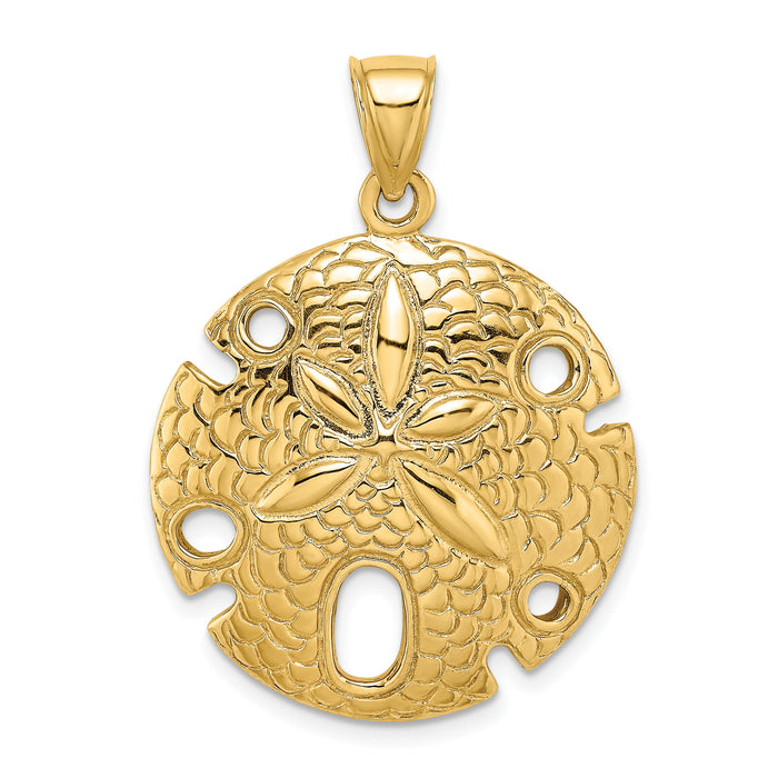 14K Polished and Textured Large Sand Dollar Charm-K7908