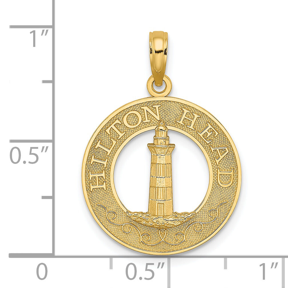 14K HILTON HEAD Lighthouse Round Charm-K7919