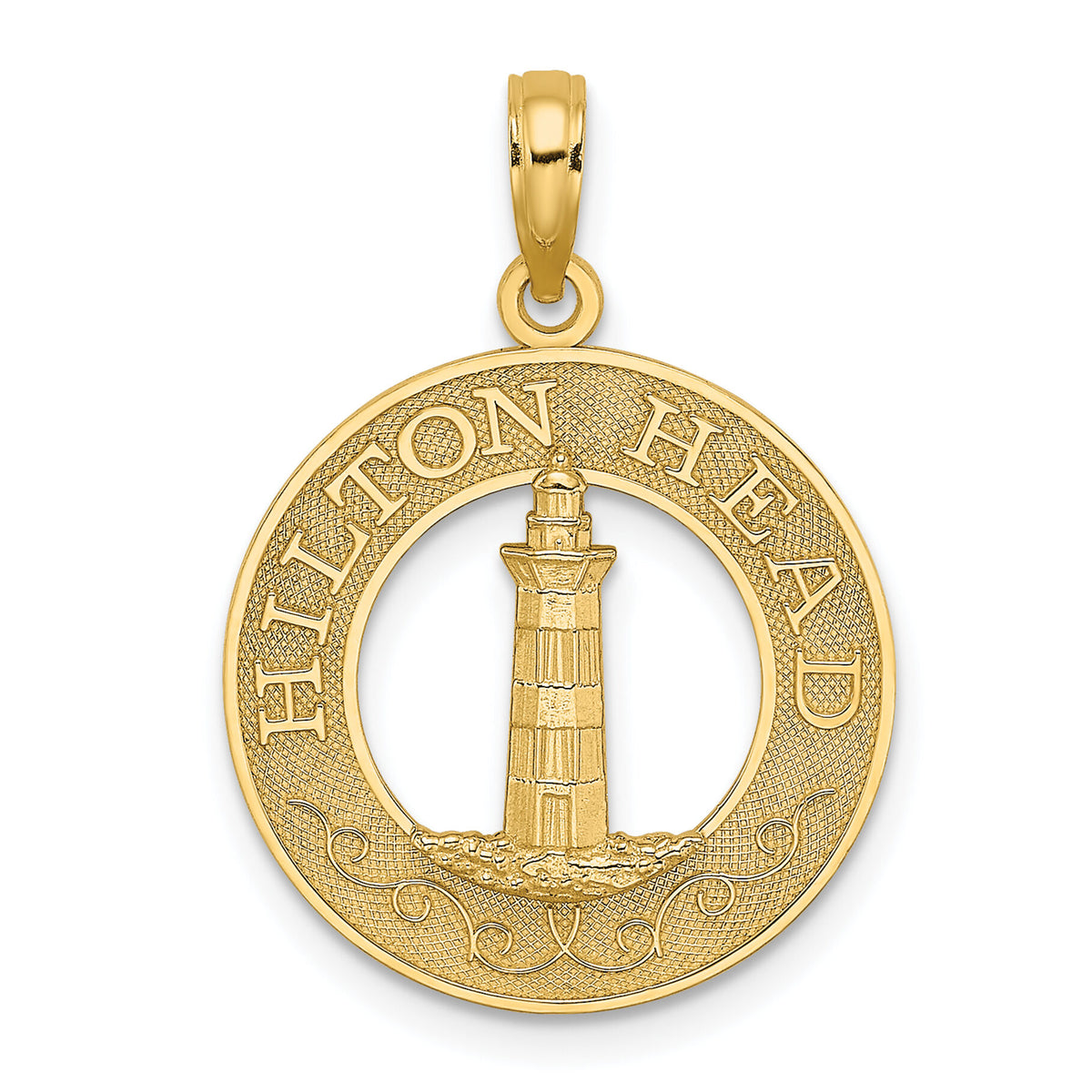 14K HILTON HEAD Lighthouse Round Charm-K7919