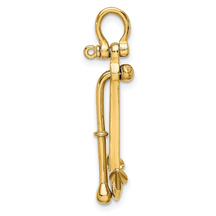 14K 3-D Polished Anchor 2 Piece and Moveable Charm-K7925